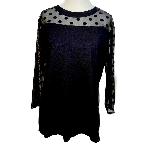 august silk Tops - August Silk Top with Sheer Insert & Sleeves featuring Flocked Polka Dots XL